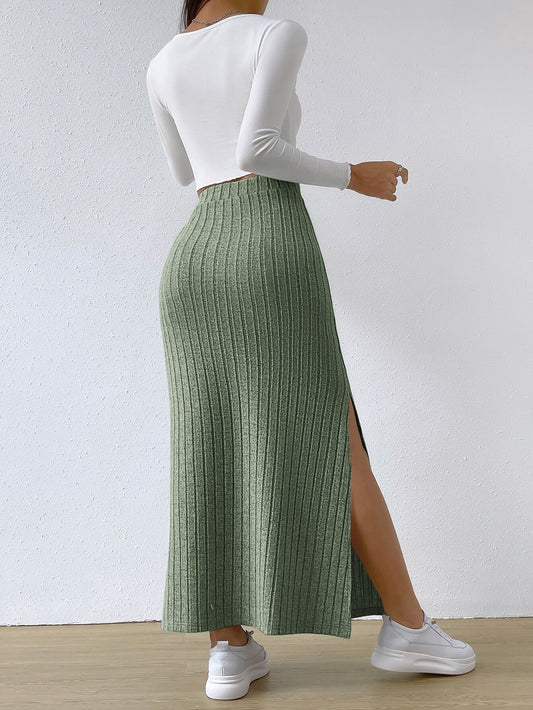2026 autumn and winter New Europe and America cross border Women's elegant simple skirt high waist side slit slim fit long dress