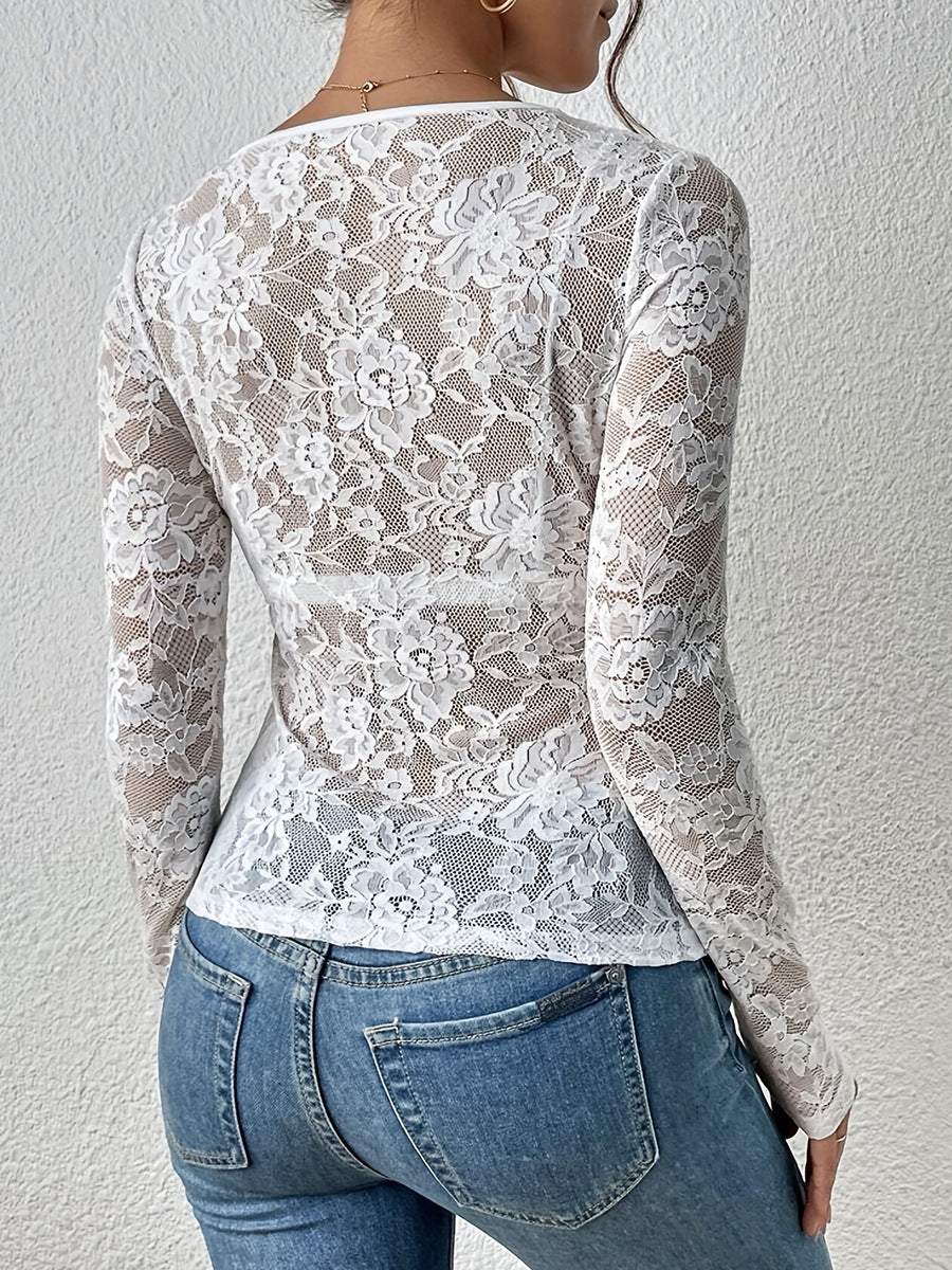 Europe and America cross border sexy lace shirt 2026 New Amazon foreign trade slim lace bottoming top women's clothing