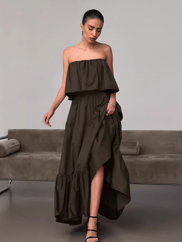 2026 spring and summer Foreign trade new French ruffled fashion tube top elegant dress female commuter elegant dress