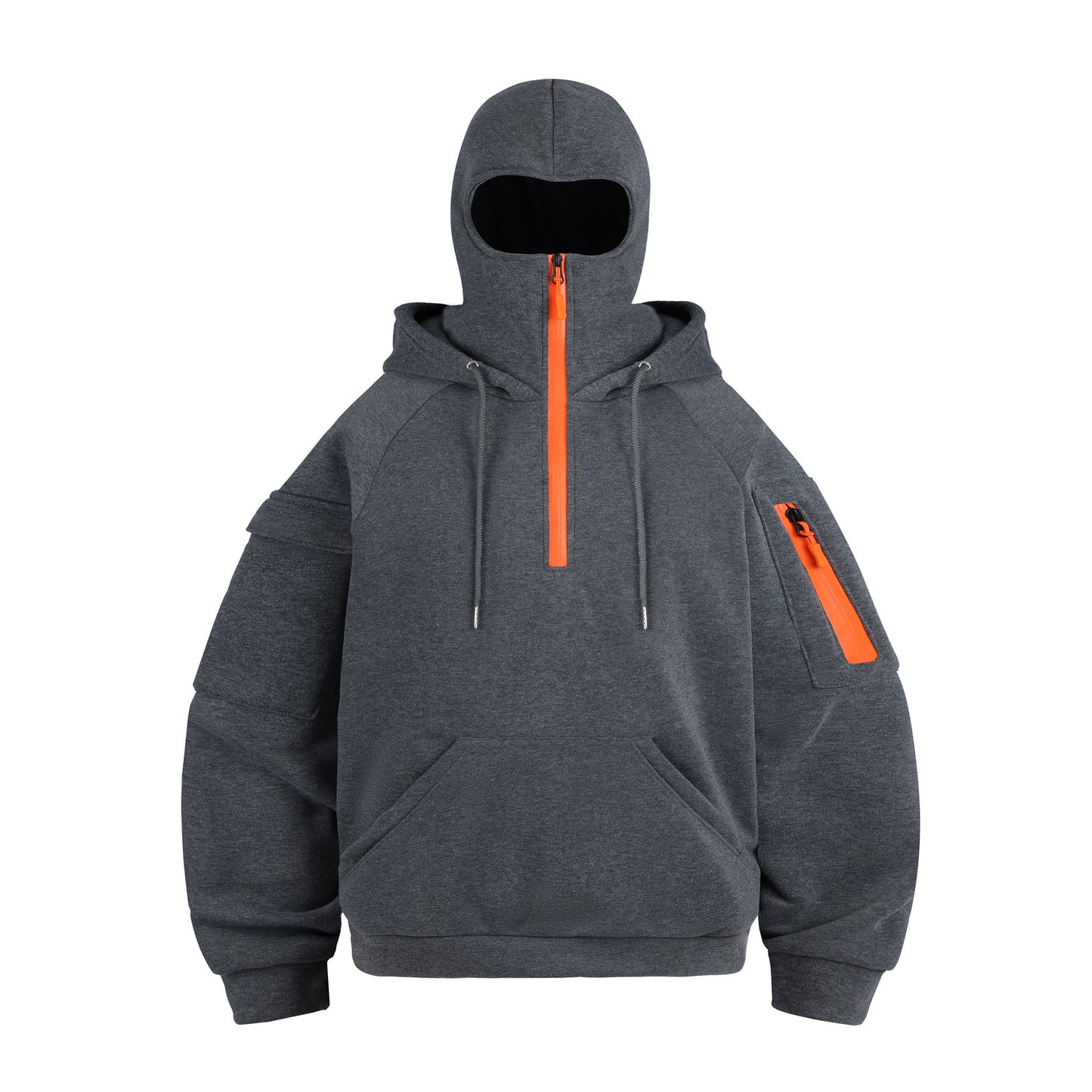 2026 cross-border new arrival men's two-piece suit double-layer hat brushed hoody multi-pocket zipper spring and autumn workwear hoodie