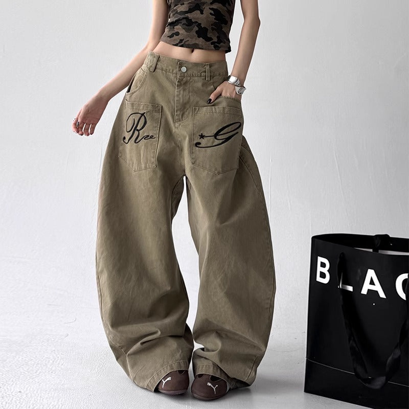 Shop High Street Embroidered Machete Jeans at USAve Merchandise. Loose cargo wide-leg pants for women. Free shipping over $50!