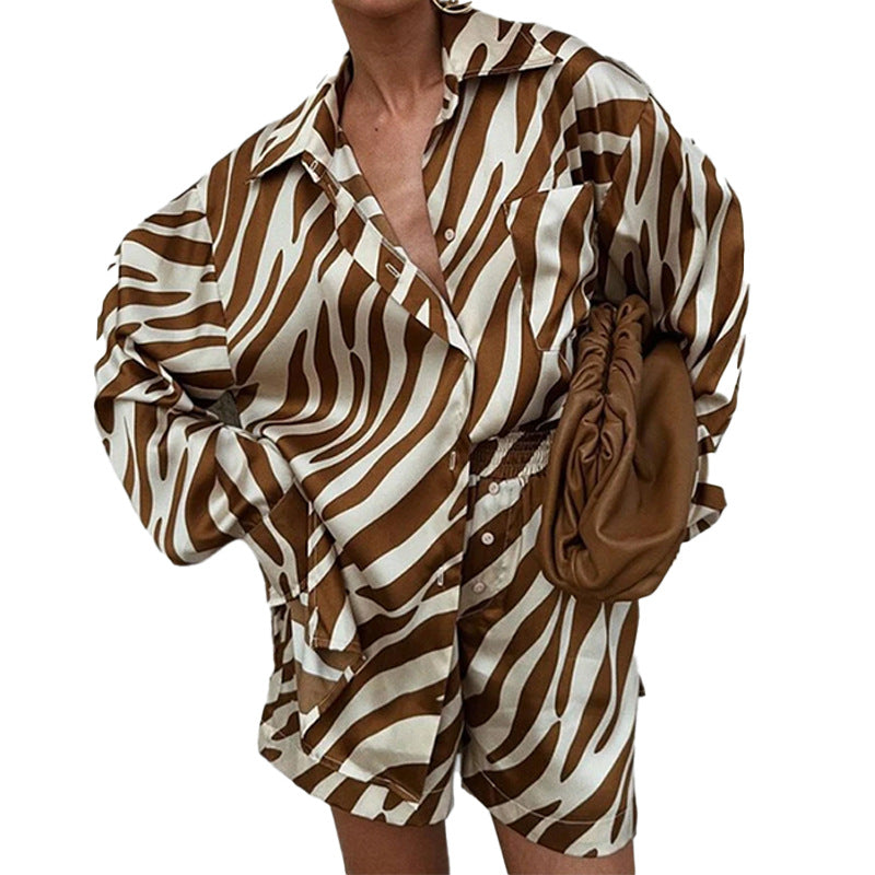 Women's Striped Lapel Button Suit – Casual Loose Fashion Set