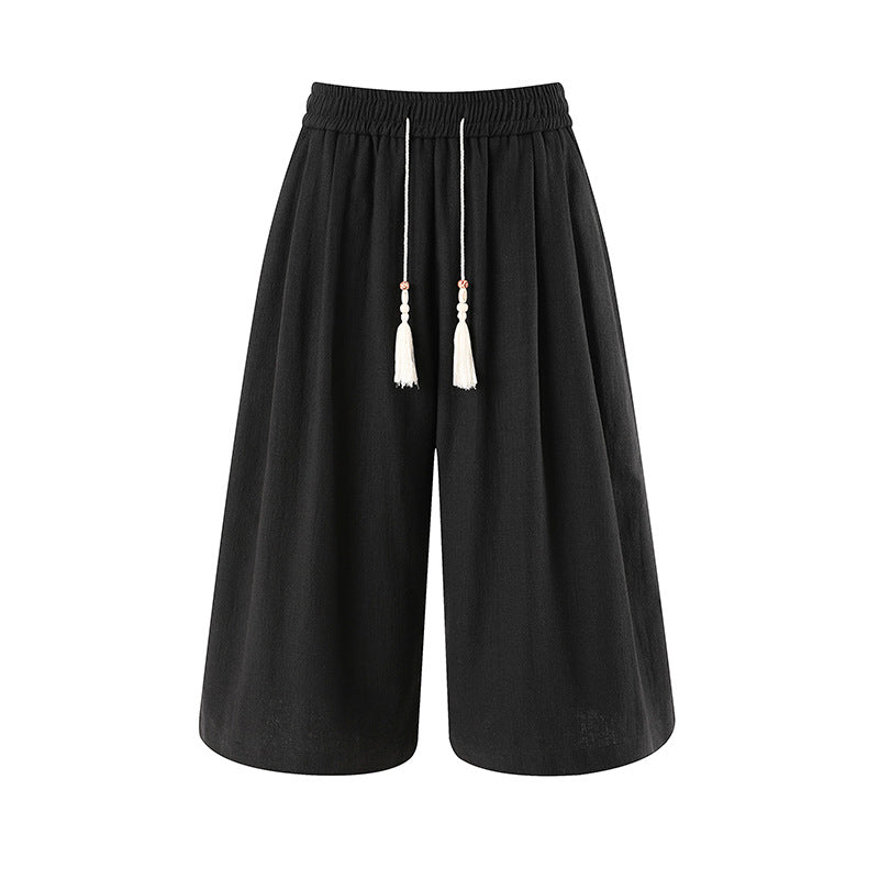Cross-border 2026 Summer new men's retro cotton linen wide-leg pants cropped pants casual pants straight-leg pants loose men's pants