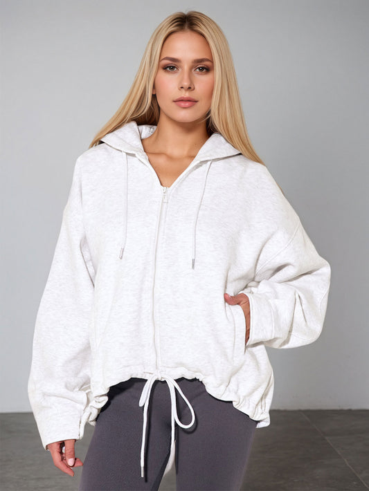 2026 cross-border new arrival European and American style women casual sports hooded zipper knitted women's casual solid color hoodie coat