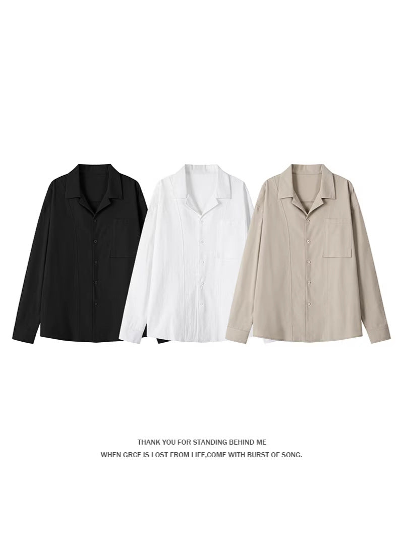 Cross-border 2026 spring new Cuban collar old money style men's loose shirt coat cotton and linen men's large size shirt fashion