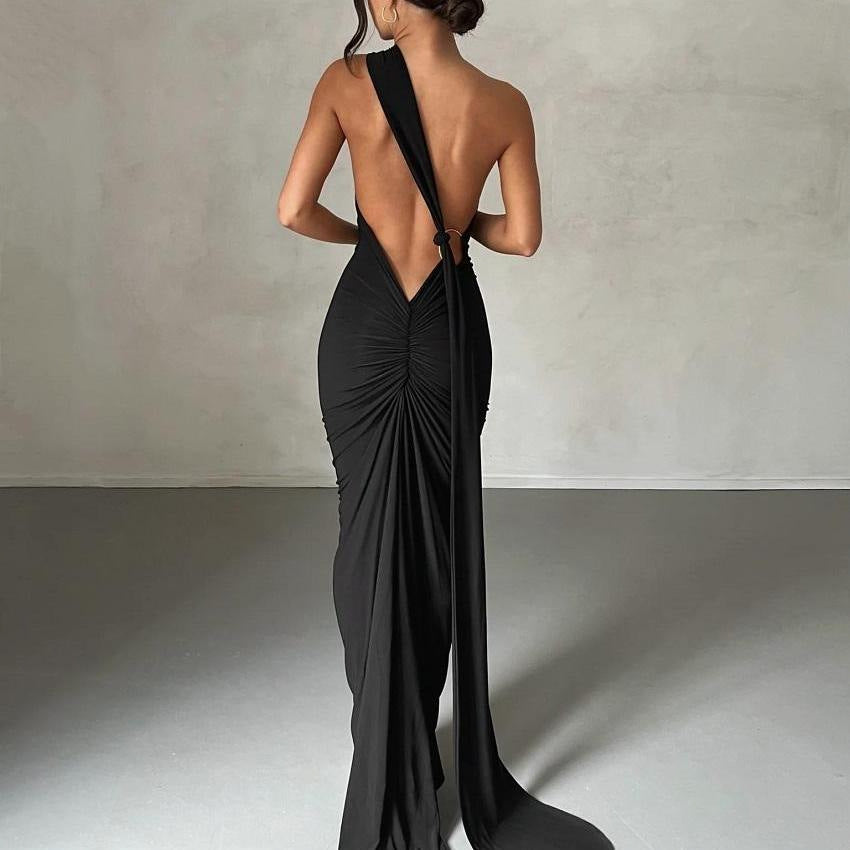 European and American style women's clothing 2026 Summer new sexy backless pleated slim solid color sleeveless elegant dress wholesale