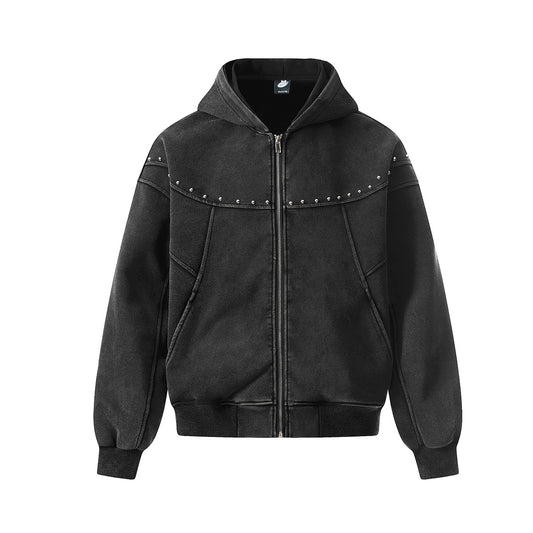 Shop Jiayiku 2026 American Washed Hoodie Coat at USAve Merchandise. Personality rivets design hooded sweater. Free shipping over $50!