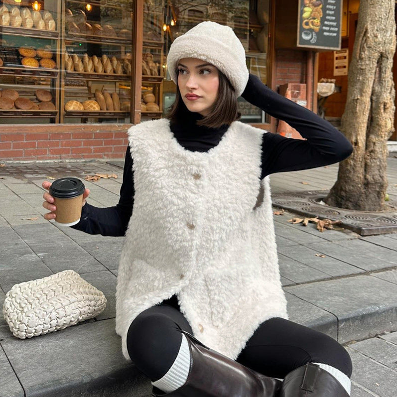2026 spring Europe and America cross border new classic style white imitation mink vest coat women's high-grade sleeveless vest