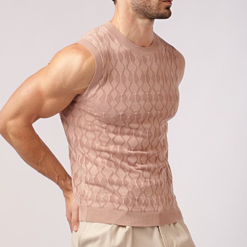 2026 spring and summer New Europe and America cross border Men's knitted round neck sleeveless jacquard vest Amazon hot sale vest