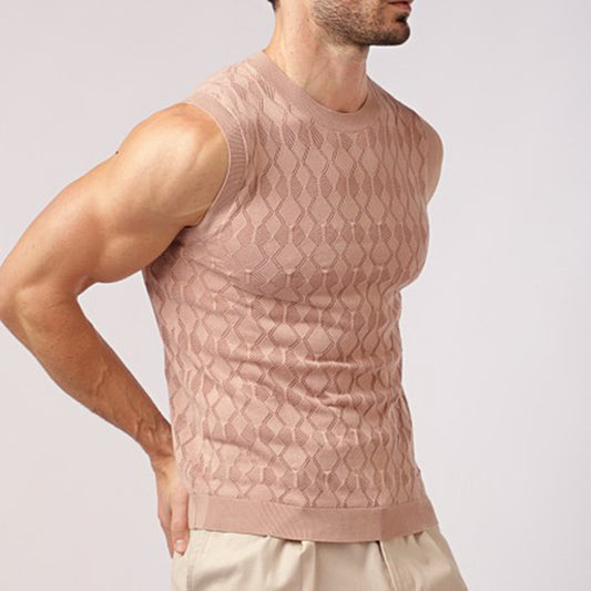 2026 spring and summer New Europe and America cross border Men's knitted round neck sleeveless jacquard vest Amazon hot sale vest