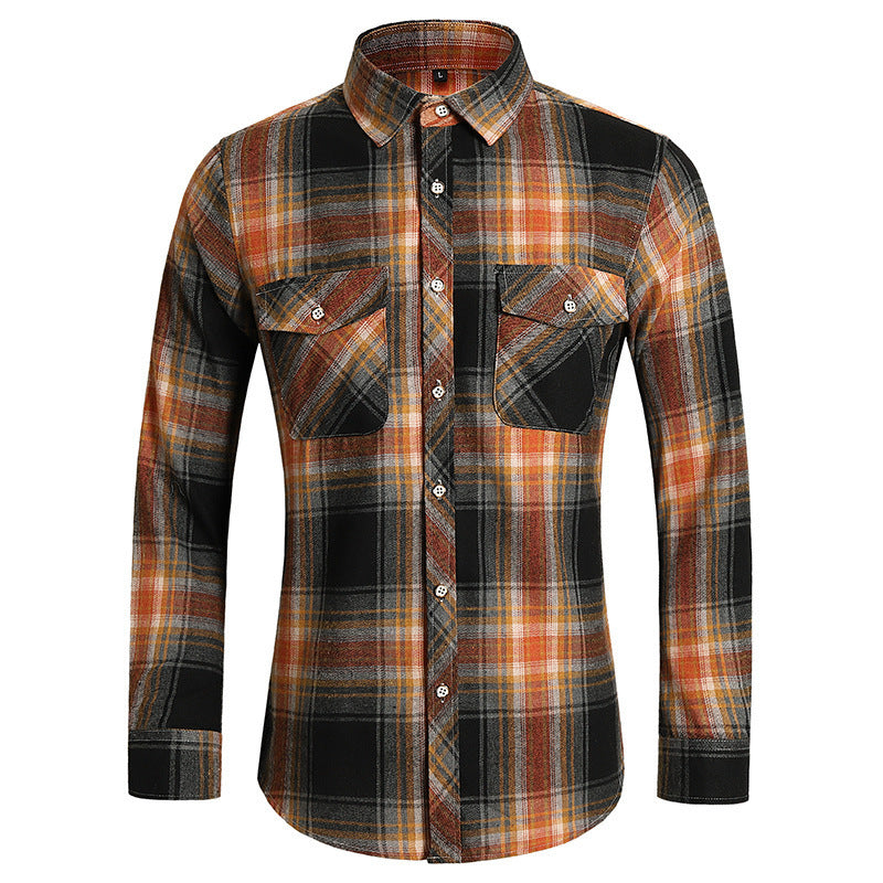 2026 cross-border new arrival men's plaid long-sleeved shirt fashion double pocket casual large size shirt men's coat top