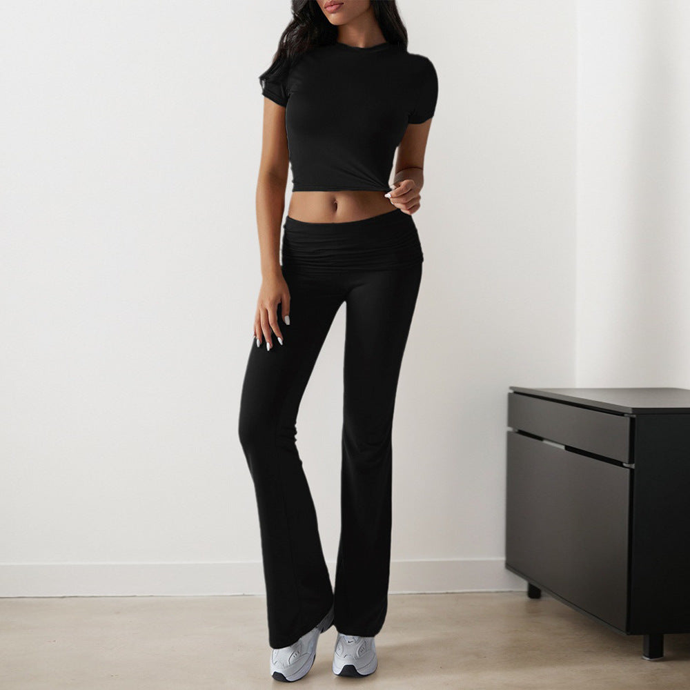2026 spring and summer New Amazon cross-border hot casual fashion set pure color all-matching short-sleeved trousers two-piece set