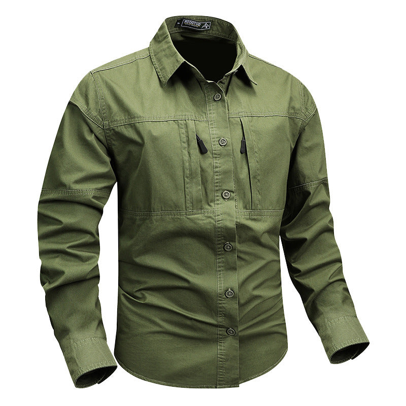 Trendy brand long sleeve shirt men's 2026 spring and autumn pocket new non-ironing workwear Japanese top lapel casual shirt