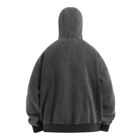 Jiayiku men's 2026 new American street washed hoodie baggy coat mechanical style cardigan zipper sweater