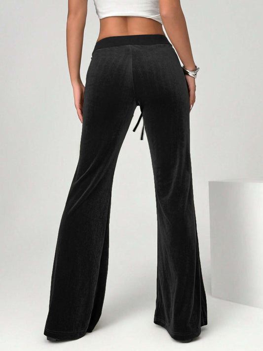 2026 cross-border independent station women's clothing simple temperament velvet casual pants autumn and winter drawstring leg slimming wide leg trousers