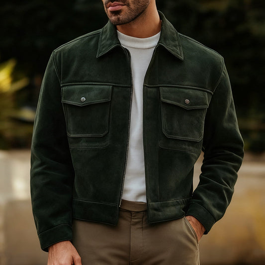 Cross-border European and American 2026 autumn and winter new men's casual fashion short jacket polo collar solid color men's jacket