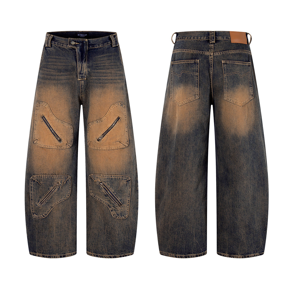 Jiayiku men's clothing 2026 new American high street RO style rust washed jeans loose cargo wide leg pants