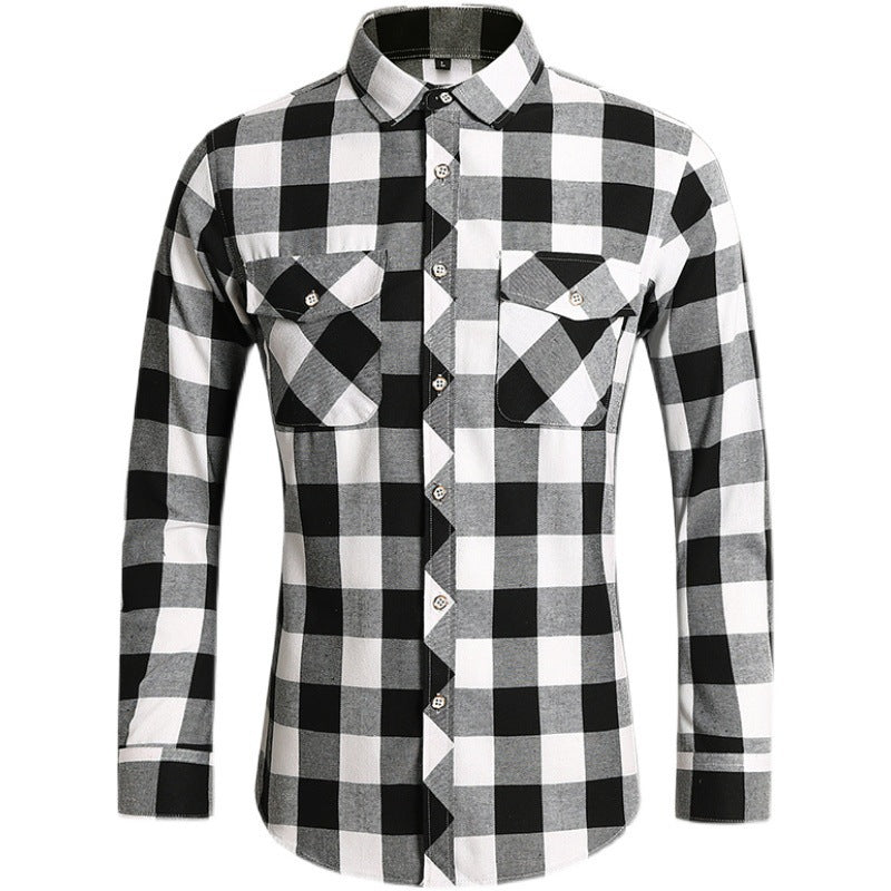 2026 cross-border new arrival men's plaid long-sleeved shirt fashion double pocket casual large size shirt men's coat top