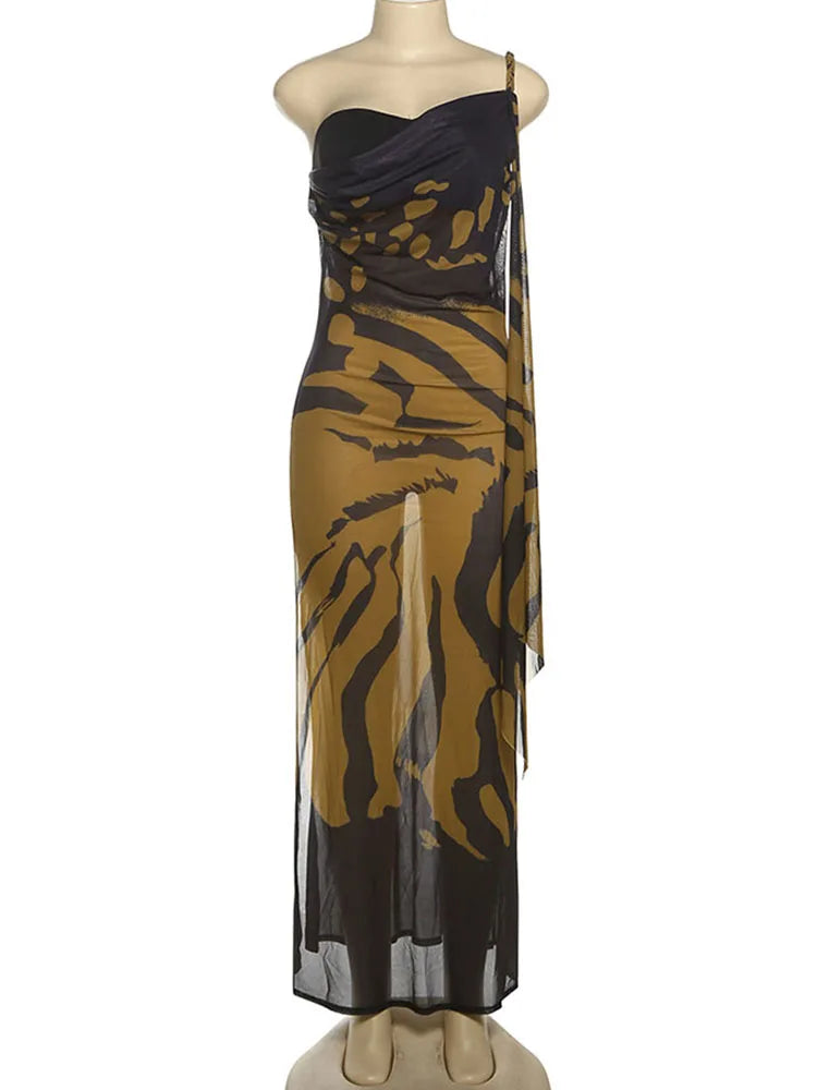 Sisterlinda Aesthetic Panelled Dresses Elegant Slash Neck Woven Strap Ribbons Side Split Maxi Bodycon Female Party New Vestidos