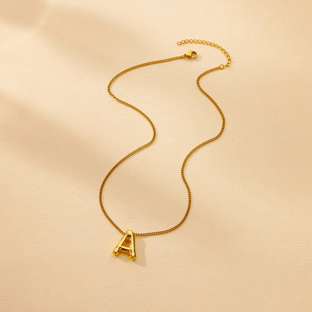 Chunky Initial Letter Pendant Necklaces For Women Gold Color Stainless Steel A to Z Charm Waterproof Jewelry Anniversary Gift