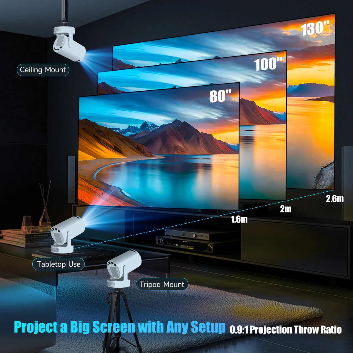 Magcubic HY300 Pro+ Android 11 Projector 8000 Lumens 4K 720P Portable Outdoor Movie Projector WiFi 6 Built-in Speaker for Home