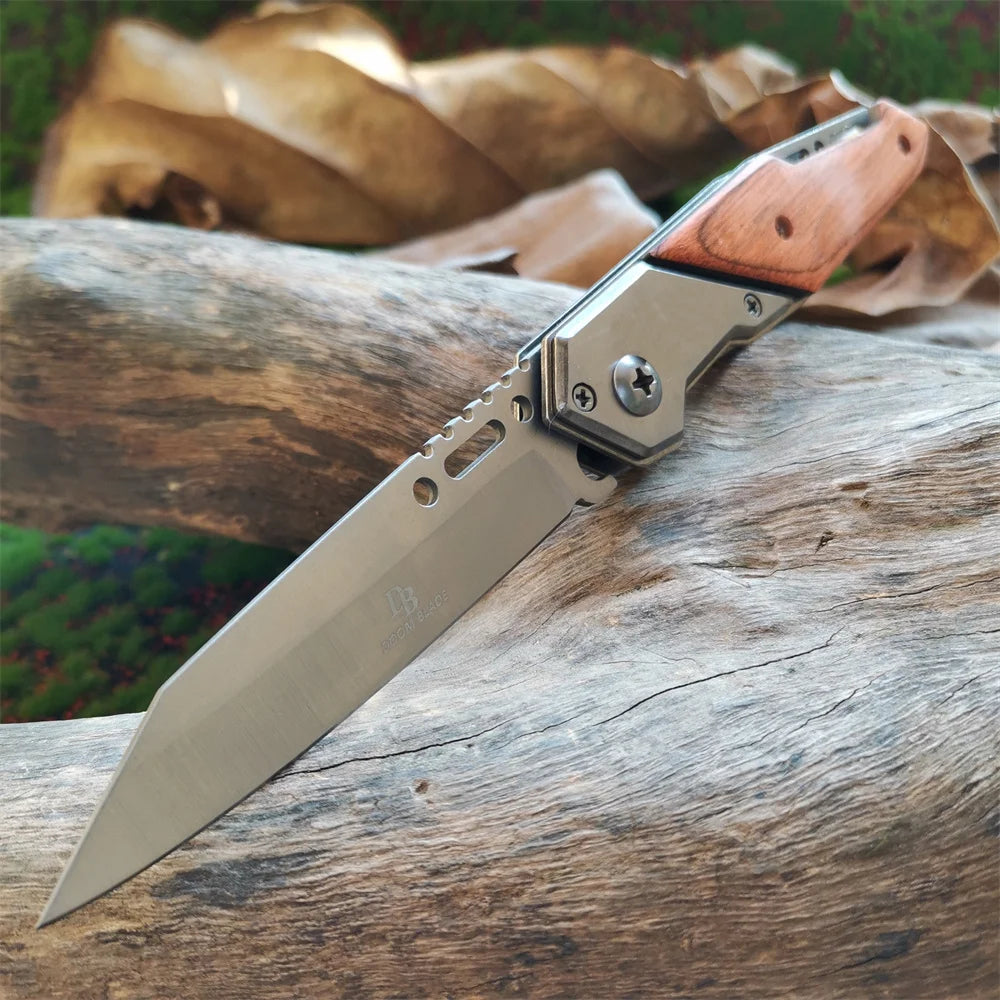Anti-slip Wooden Handle Folding Knife for Tactical Outdoor Survival and Multi-functional Cutting Tasks