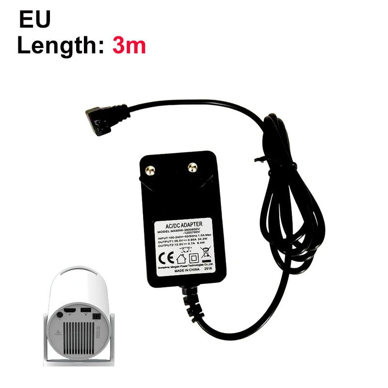 DITONG HY300pro+ projector 1.2/3m Original extended power adapter DC cable extension Suitable for Magcubic HY300 Pro+ Projector
