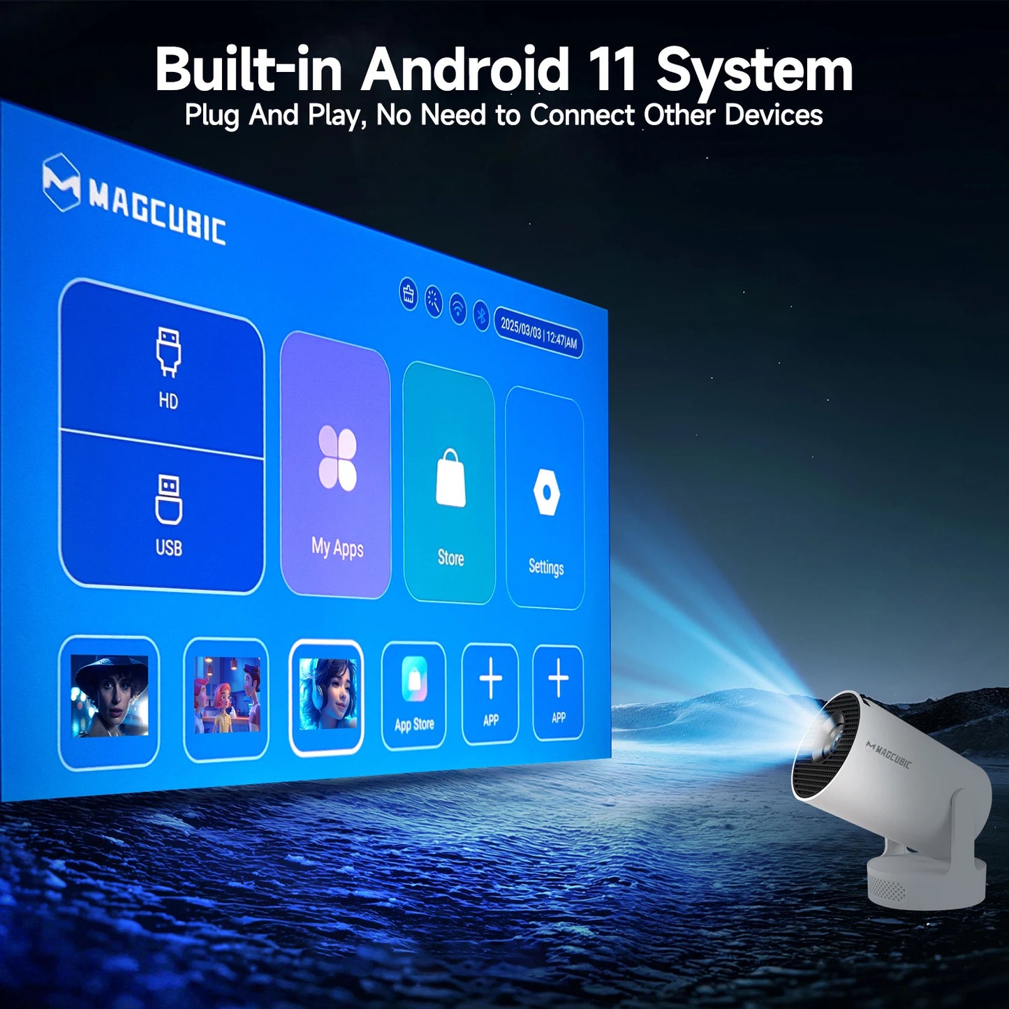 Magcubic HY300 Pro+ Android 11 Projector 8000 Lumens 4K 720P Portable Outdoor Movie Projector WiFi 6 Built-in Speaker for Home