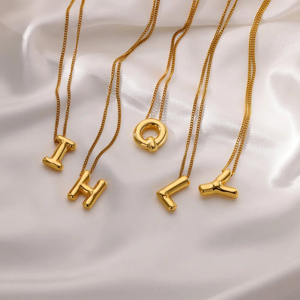 Chunky Initial Letter Pendant Necklaces For Women Gold Color Stainless Steel A to Z Charm Waterproof Jewelry Anniversary Gift