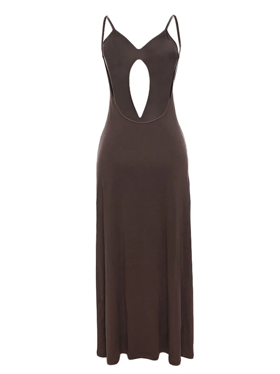 Women Cutout Backless Maxi Dress Sexy Sleeveless Split Cocktail Dresses Bodycon Spaghetti Strap Long Dress Party