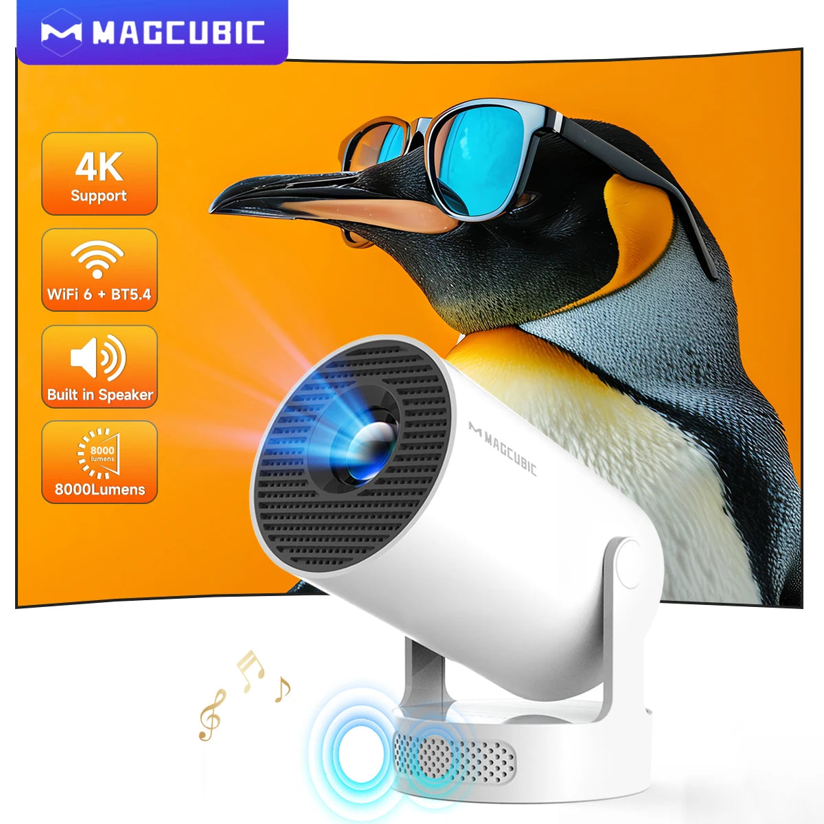 Magcubic HY300 Pro+ Android 11 Projector 8000 Lumens 4K 720P Portable Outdoor Movie Projector WiFi 6 Built-in Speaker for Home