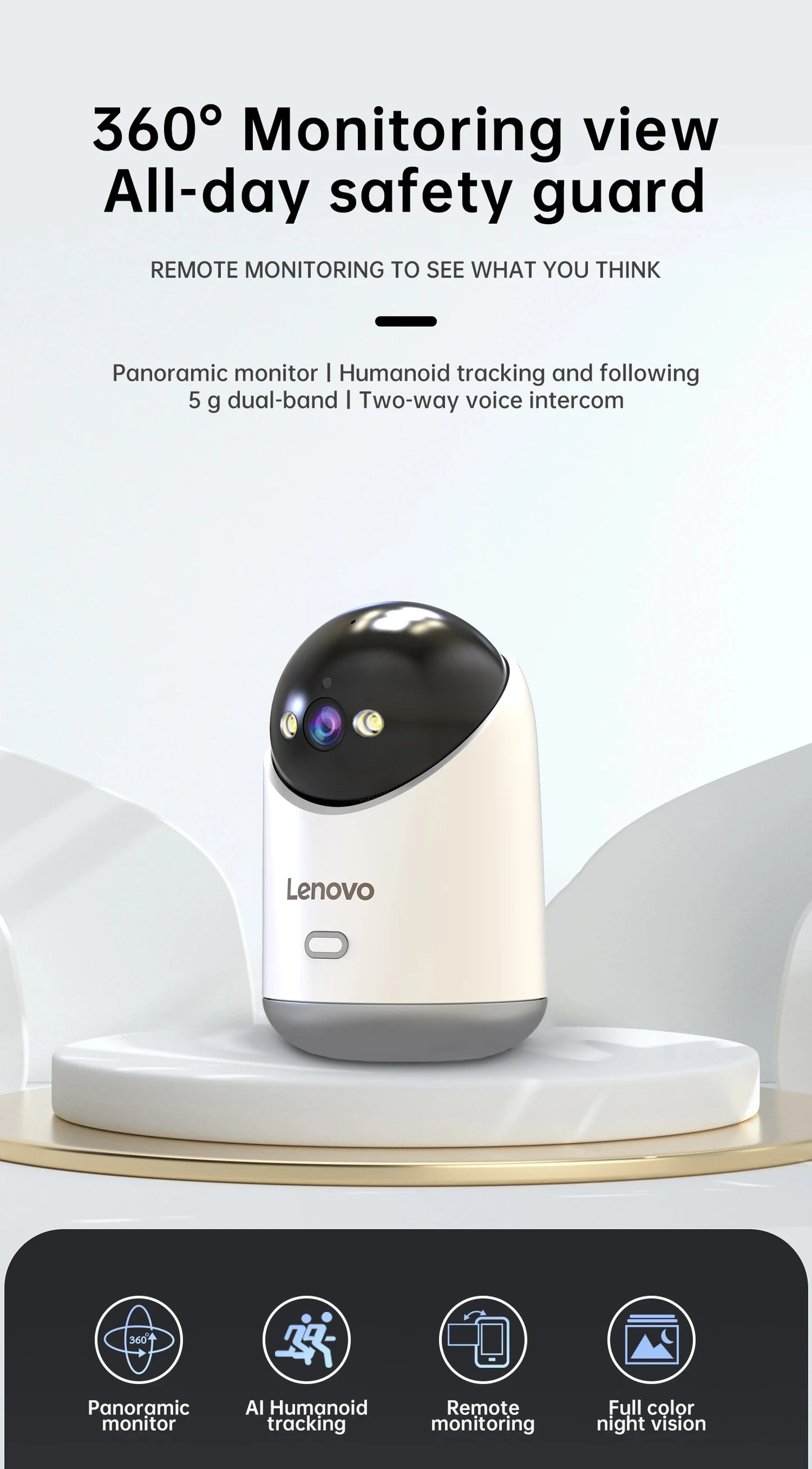 Lenovo 3MP 5G WiFi Smart Mini PTZ IP Camera Indoor Home Wireless Auto Tracking CCTV Surveillance Camera Security Baby Monitor
