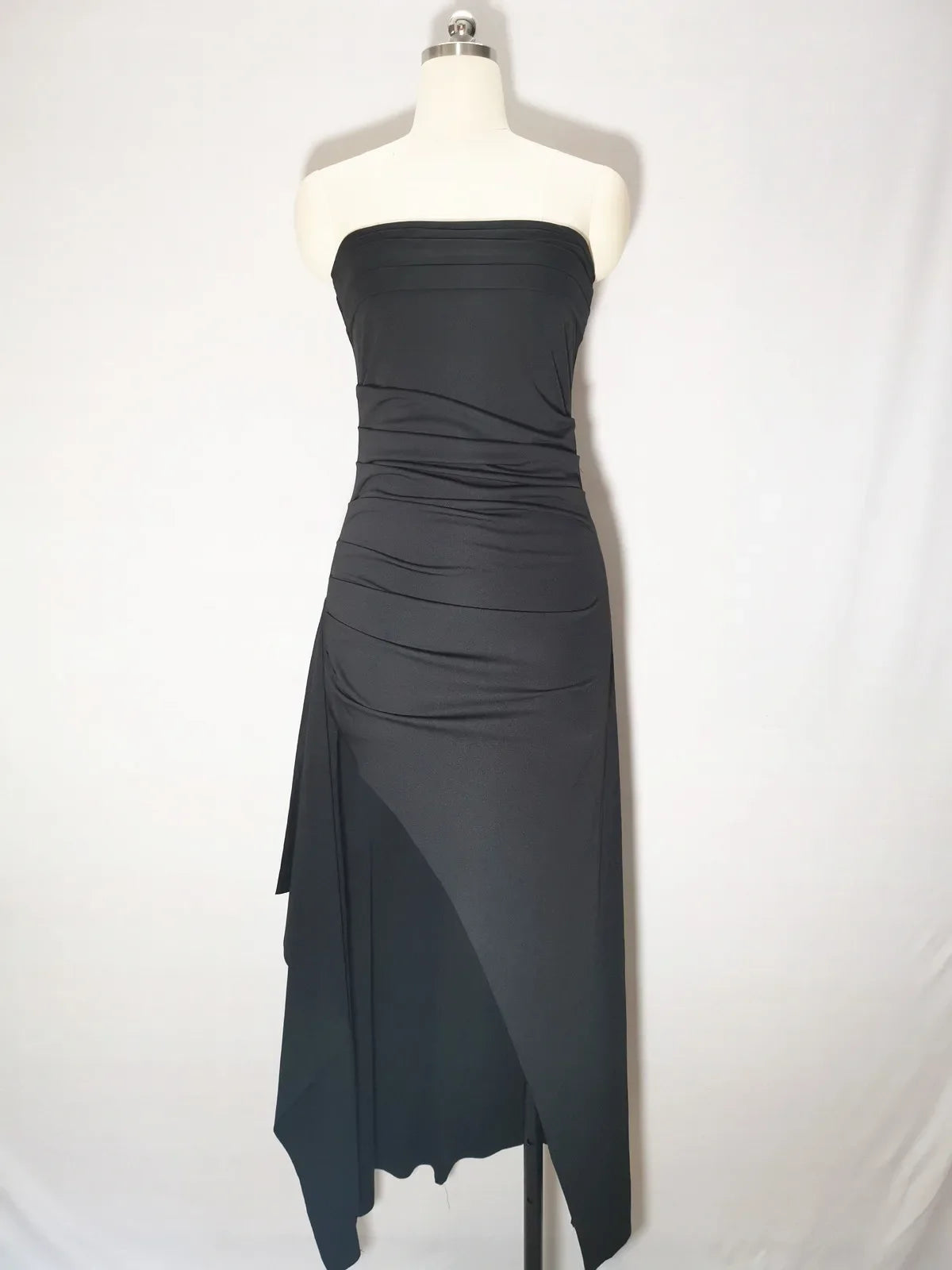 Strapless Backless High Split Maxi Dress For Women Black Off-shoulder Sleeveless Bodycon Club Party Long Dress Clothes