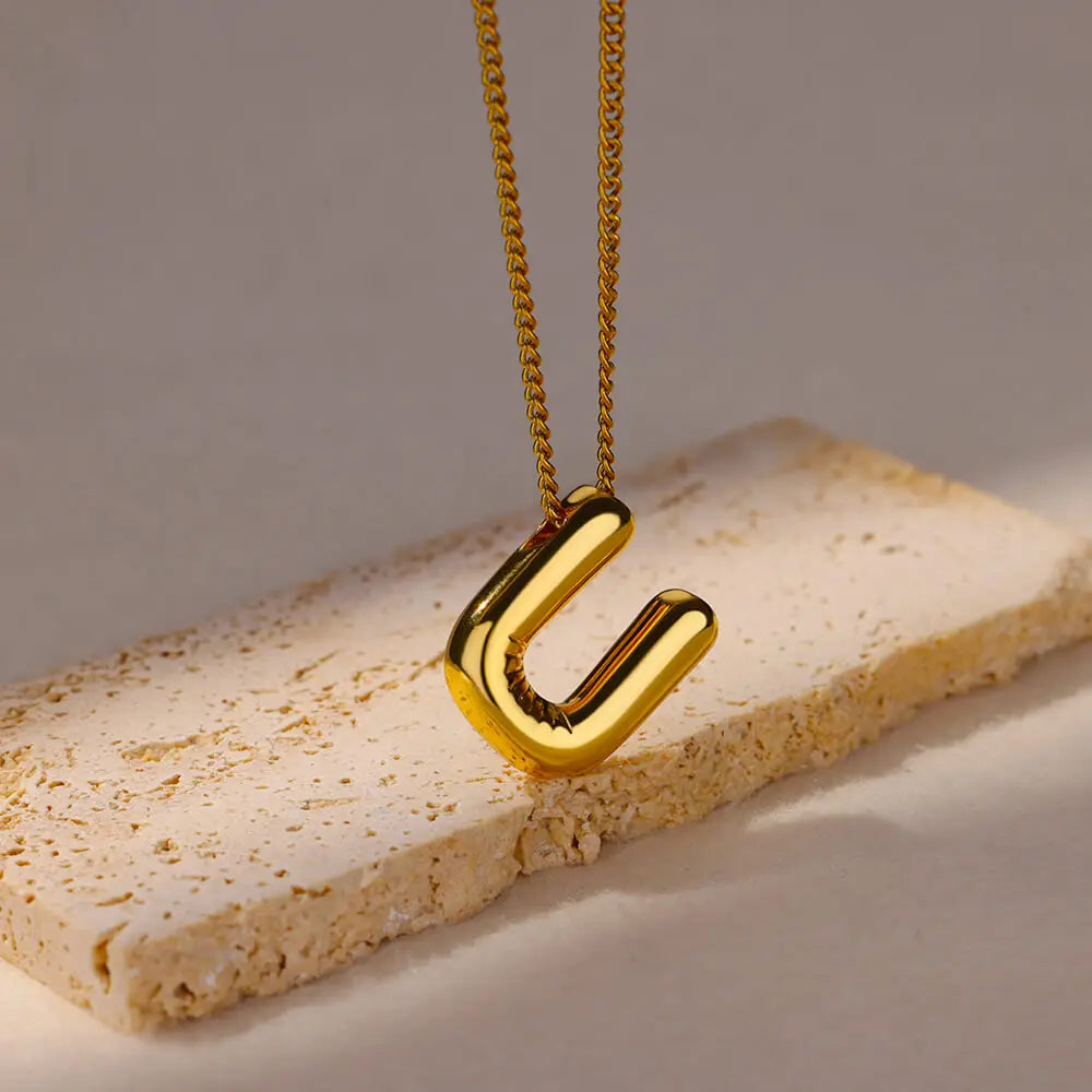 Chunky Initial Letter Pendant Necklaces For Women Gold Color Stainless Steel A to Z Charm Waterproof Jewelry Anniversary Gift