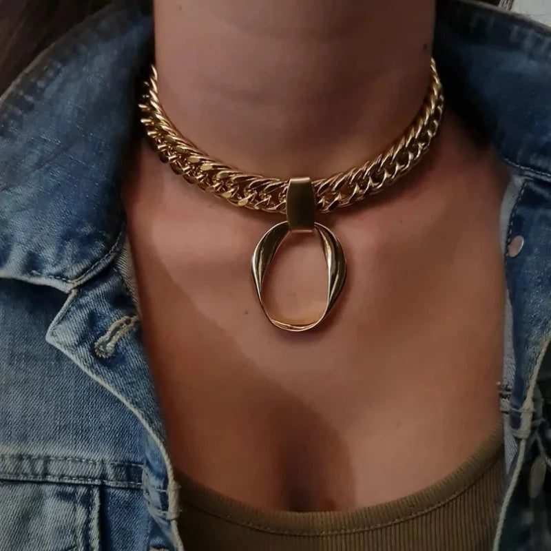 Women's Chunky Gold Color Adjustable Necklace