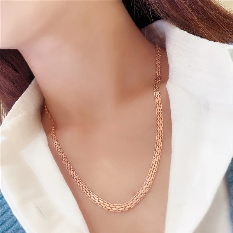 585 Purple Gold Wide Lace Chains Chunky Necklace Elegant Classic Charm new in 14K Rose Gold Engagement Ladies Jewelry Gift