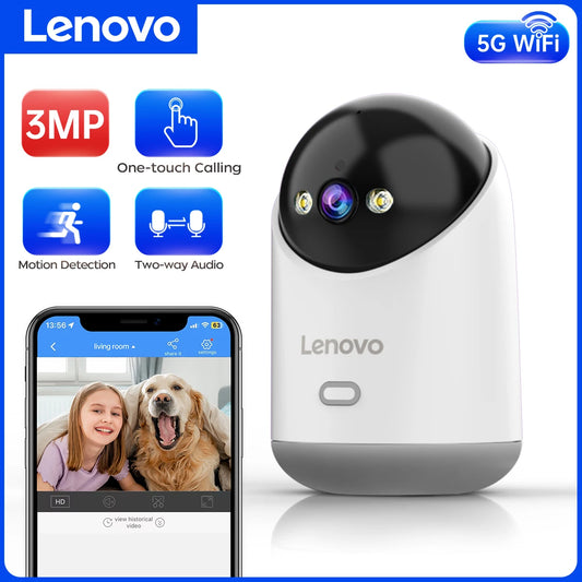 Lenovo 3MP 5G WiFi Smart Mini PTZ IP Camera Indoor Home Wireless Auto Tracking CCTV Surveillance Camera Security Baby Monitor
