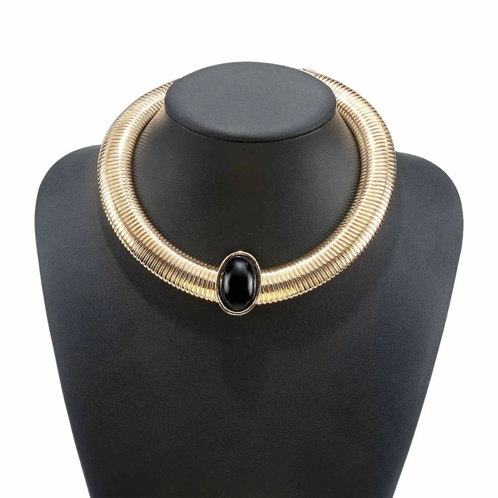 Fashion Metal Chain Chunky Choker Necklace Gold Vintage Chunky Chain Necklace Red Stone Charm Snake Bone Chain Necklace Girls