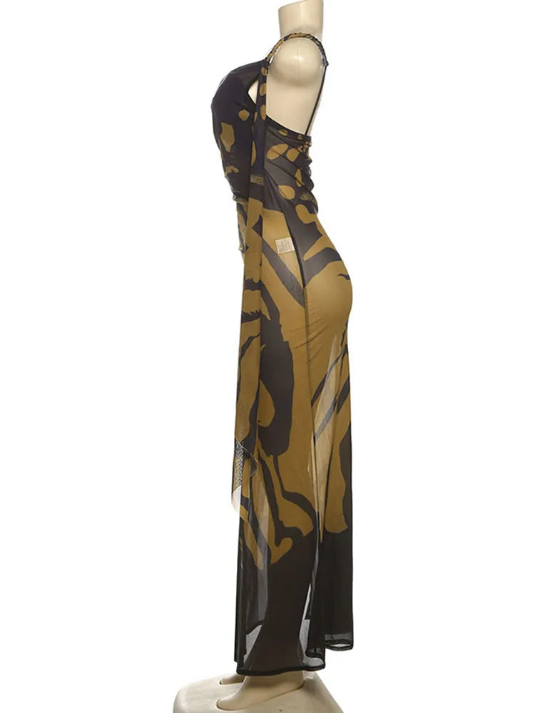 Sisterlinda Aesthetic Panelled Dresses Elegant Slash Neck Woven Strap Ribbons Side Split Maxi Bodycon Female Party New Vestidos