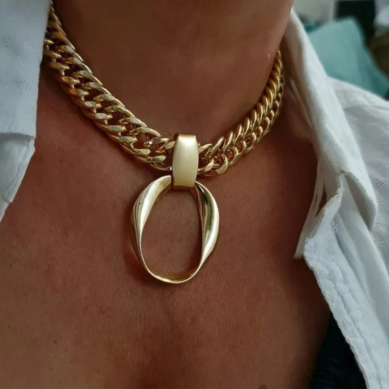 1pc Women's Chunky Gold Color Necklace Minimalist Everyday & Party Jewelry, Adjustable Chain