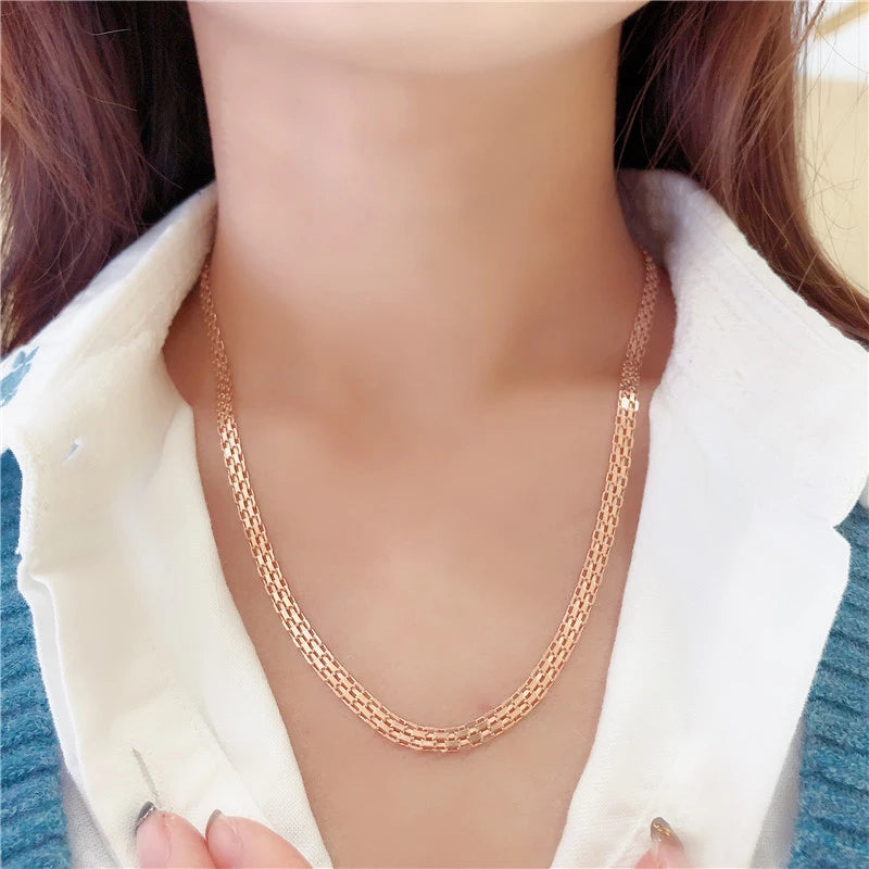 585 Purple Gold Wide Lace Chains Chunky Necklace Elegant Classic Charm new in 14K Rose Gold Engagement Ladies Jewelry Gift