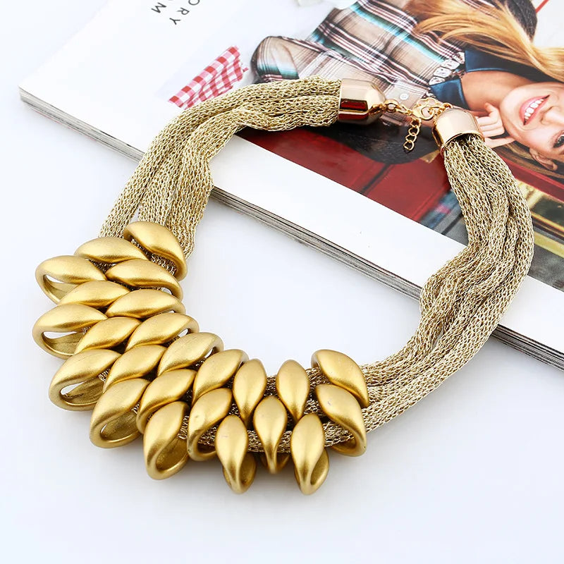 Bohemian Luxury Gold Color Net Chain Chunky Statement Necklace Women Boho Floating Charm Choker Female Jewelry Party Gift