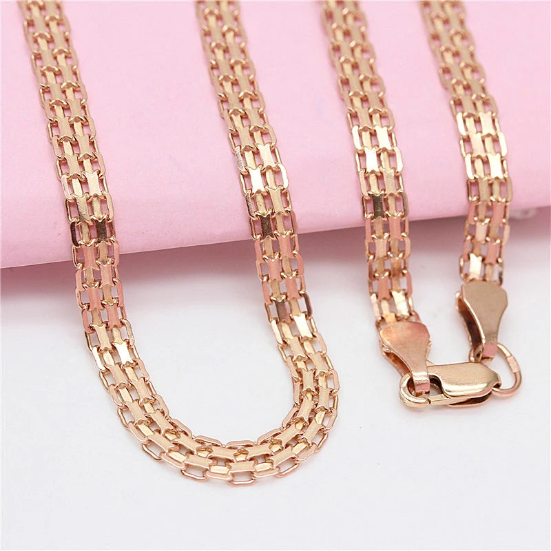 585 Purple Gold Wide Lace Chains Chunky Necklace Elegant Classic Charm new in 14K Rose Gold Engagement Ladies Jewelry Gift