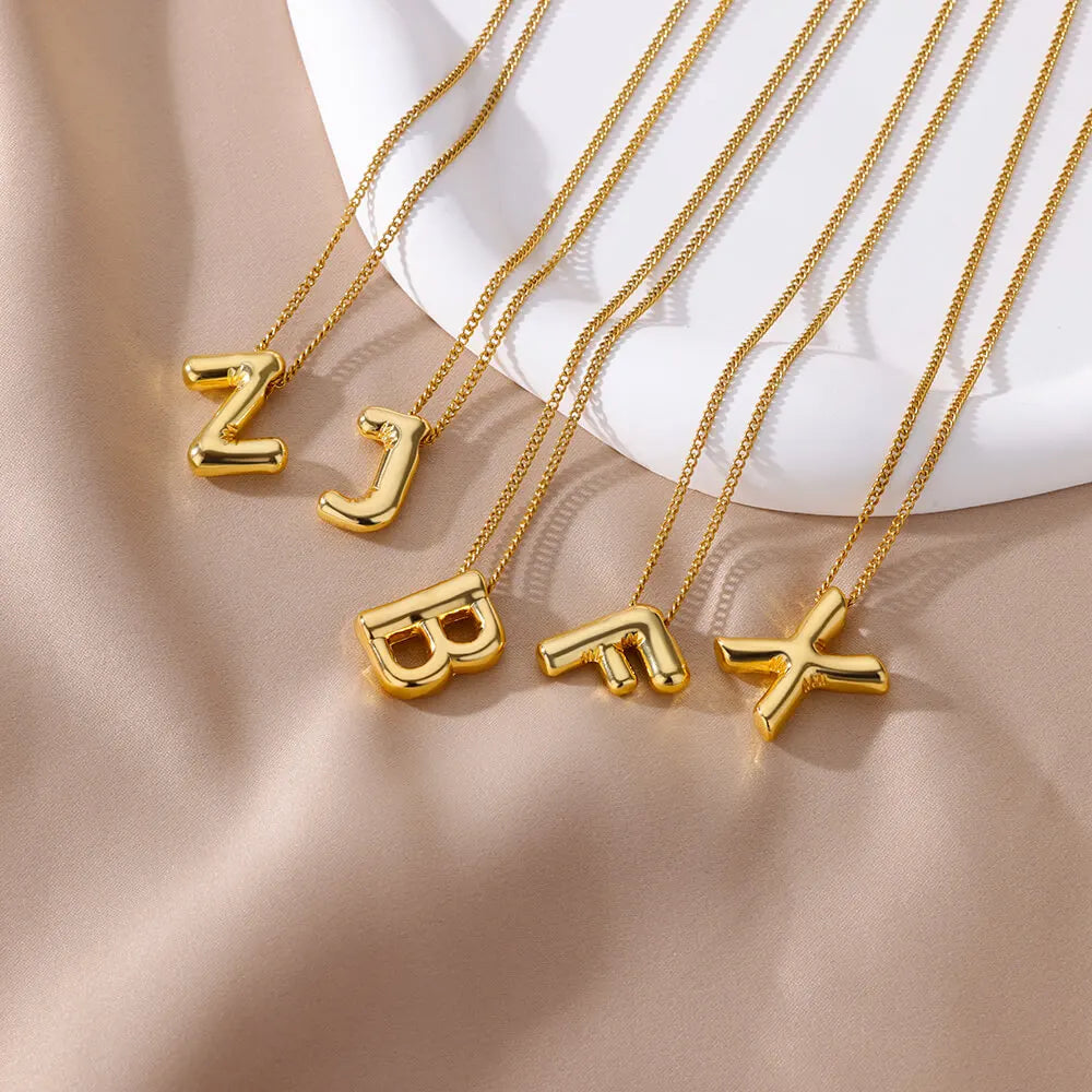 Chunky Initial Letter Pendant Necklaces For Women Gold Color Stainless Steel A to Z Charm Waterproof Jewelry Anniversary Gift