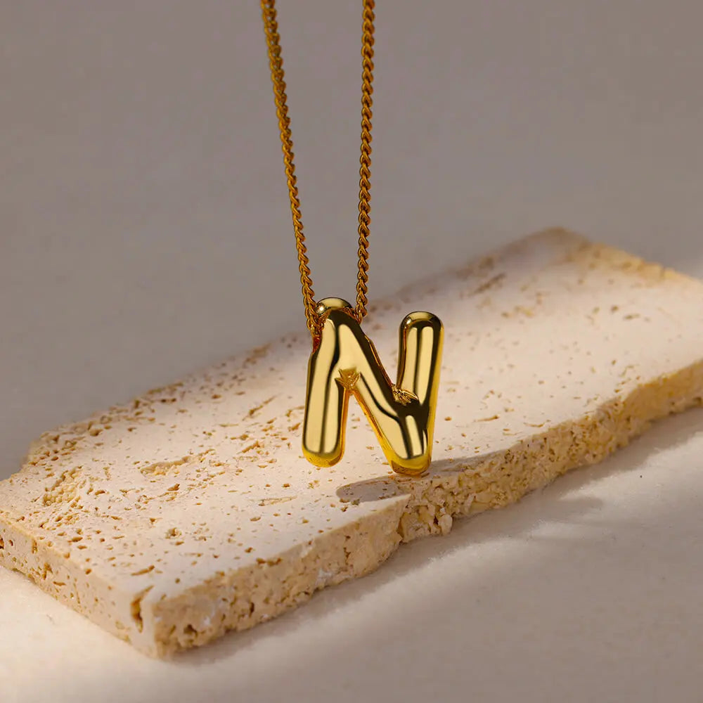 Chunky Initial Letter Pendant Necklaces For Women Gold Color Stainless Steel A to Z Charm Waterproof Jewelry Anniversary Gift