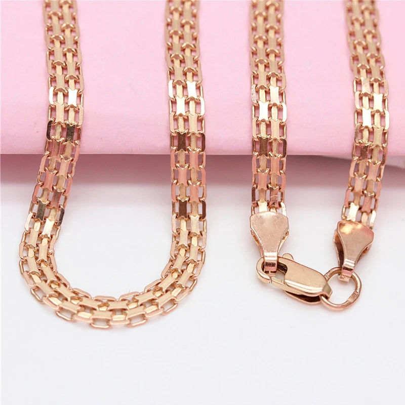 585 Purple Gold Wide Lace Chains Chunky Necklace Elegant Classic Charm new in 14K Rose Gold Engagement Ladies Jewelry Gift