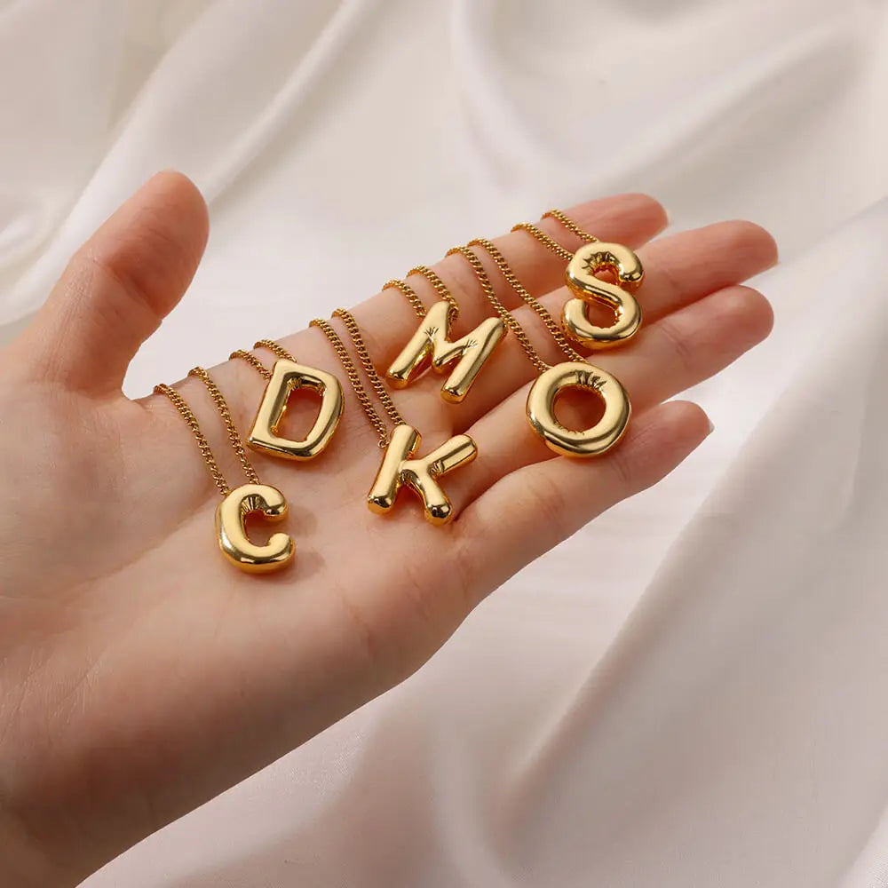 Chunky Initial Letter Pendant Necklaces For Women Gold Color Stainless Steel A to Z Charm Waterproof Jewelry Anniversary Gift