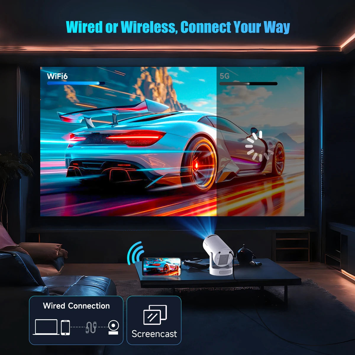 Magcubic HY300 Pro+ Android 11 Projector 8000 Lumens 4K 720P Portable Outdoor Movie Projector WiFi 6 Built-in Speaker for Home