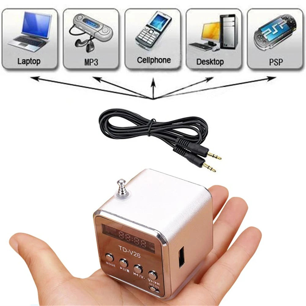 FM Portable Mini Radio Micro Treble Bluetooth Portable Voice For Computer Mobile Phone MP3 Music Support Micro TF card