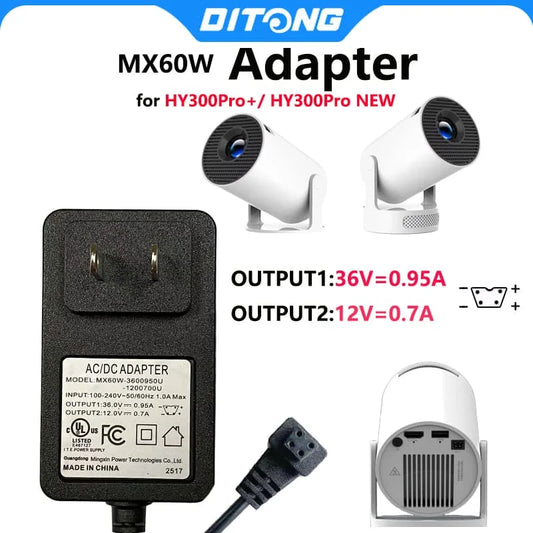 DITONG HY300pro+ projector 1.2/3m Original extended power adapter DC